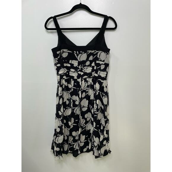 Ann Taylor Floral Dress 4 Floral Wide Straps V Neck Black White Sundress Career - Picture 14 of 15